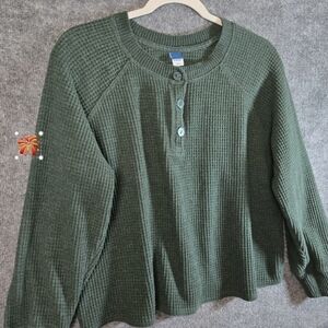 Women's Green Waffle Knit Sweater